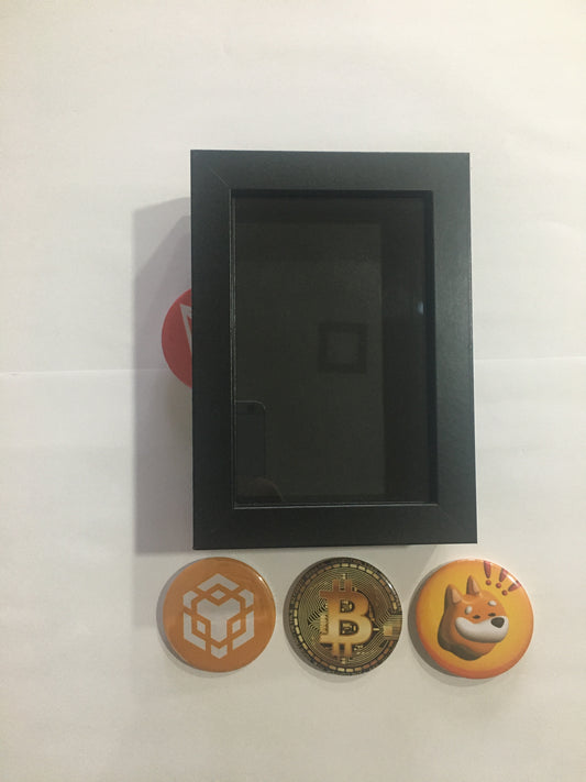 Quadro Bitcoin 3D com Moeda Física – Peça de Coleção Cripto
