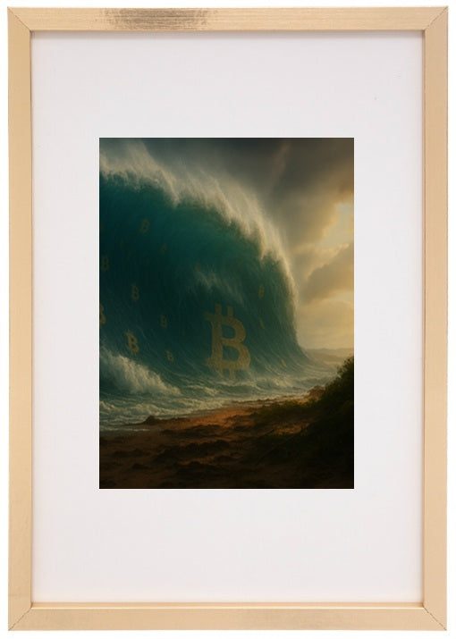 Moldura bege alerta tsunami alusivo à criptomoeda bitcoin