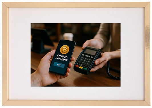 Moldura bege dinheiro digital alusiva à criptomoeda bitcoin