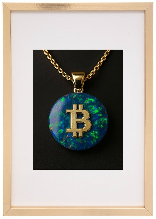 Moldura bege opala alusiva à criptomoeda bitcoin