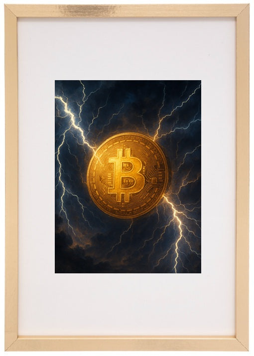 Moldura bege tempestade perfeita alusiva à criptomoeda bitcoin