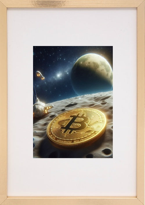 Moldura bege alusiva à criptomoeda bitcoin btc