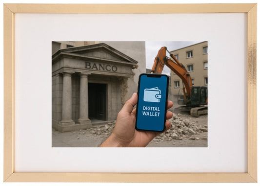 Quadro bege carteira digital alusivo à criptomoeda bitcoin