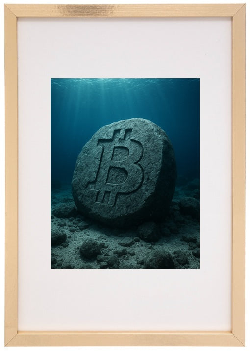 Quadro bege tesouro profundo alusivo à criptomoeda bitcoin