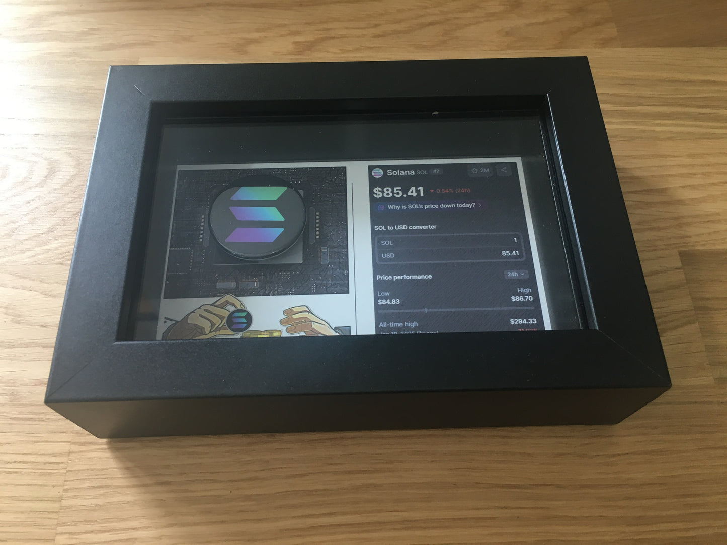 Quadro Solana 3D com Moeda Física – Peça de Coleção Cripto