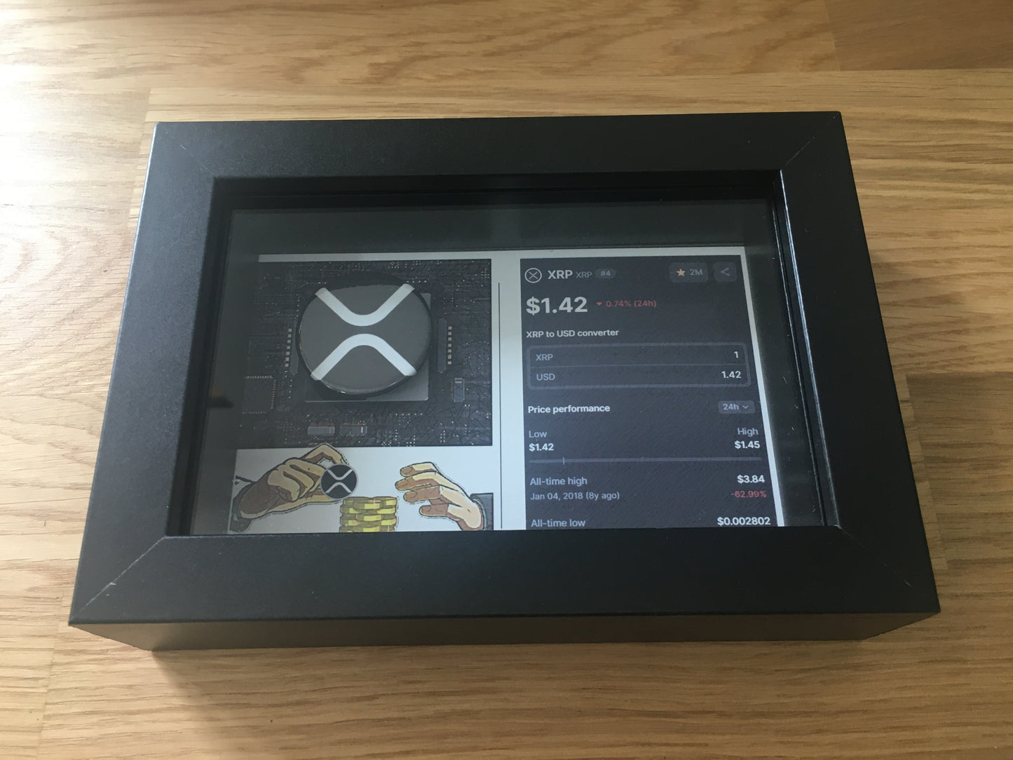 Quadro Xrp 3D com Moeda Física – Peça de Coleção Cripto