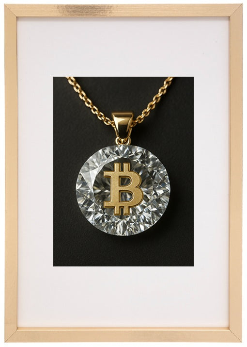 Moldura bege diamante alusiva à criptomoeda bitcoin