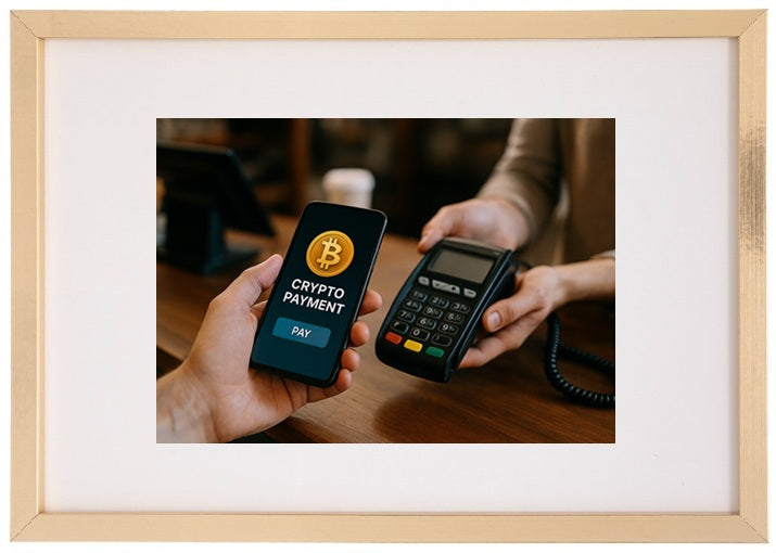 Moldura bege dinheiro digital alusiva à criptomoeda bitcoin