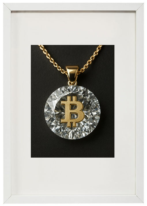 Moldura branca diamante alusiva à criptomoeda bitcoin