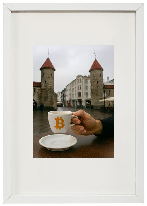 Quadro branco Estônia alusivo à criptomoeda bitcoin