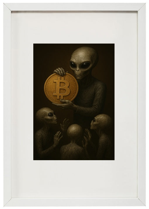 Moldura branca interativa descentralizada alusiva à criptomoeda bitcoin