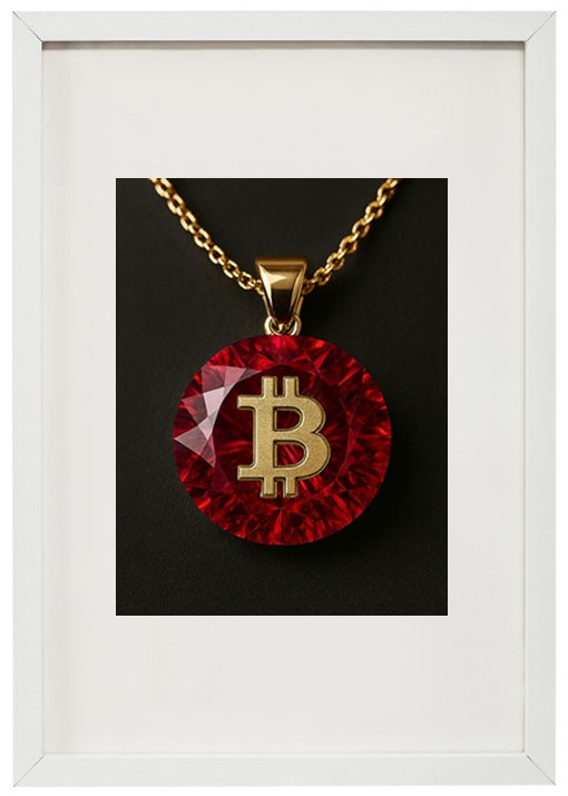 Moldura branca Ruby alusiva à criptomoeda bitcoin