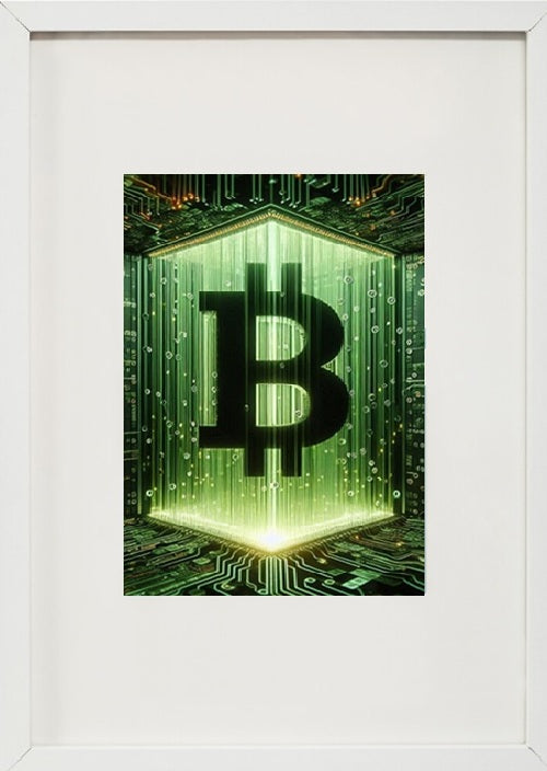 Moldura branca alusiva ao universo das criptomoedas que representa o código descentralizado da blockchain