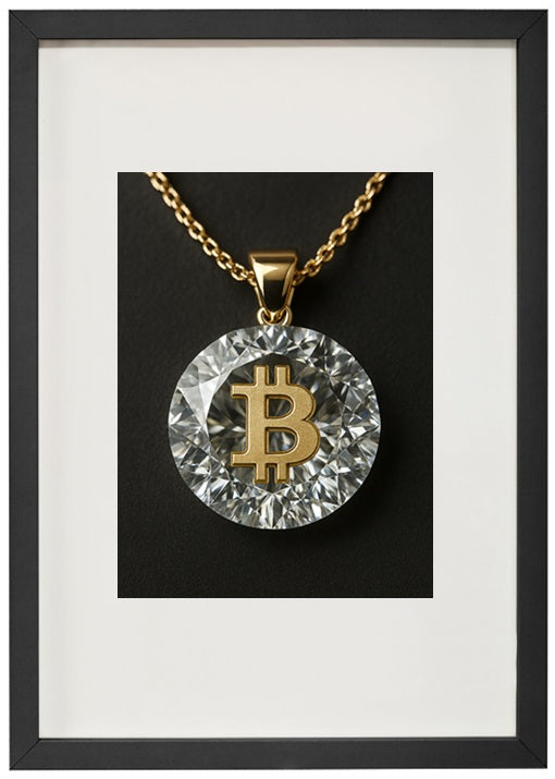 Moldura preta diamante alusiva à criptomoeda bitcoin