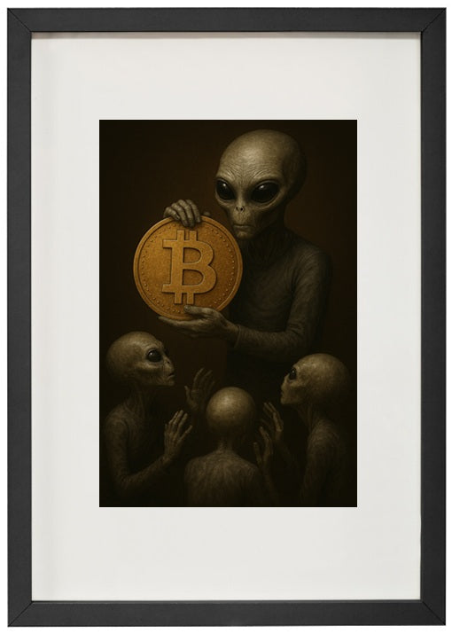 Moldura preta interativa descentralizada alusiva à criptomoeda bitcoin