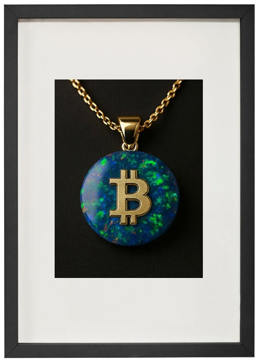 Moldura preta opala alusiva à criptomoeda bitcoin