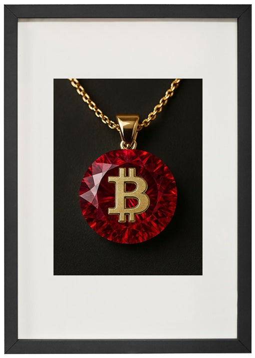 Moldura preta Ruby alusiva à criptomoeda bitcoin