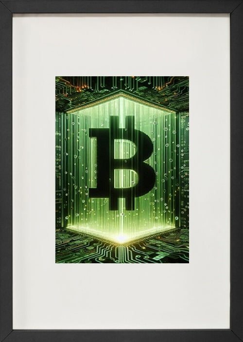 Moldura preta alusiva ao universo das criptomoedas que representa o código descentralizado da blockchain