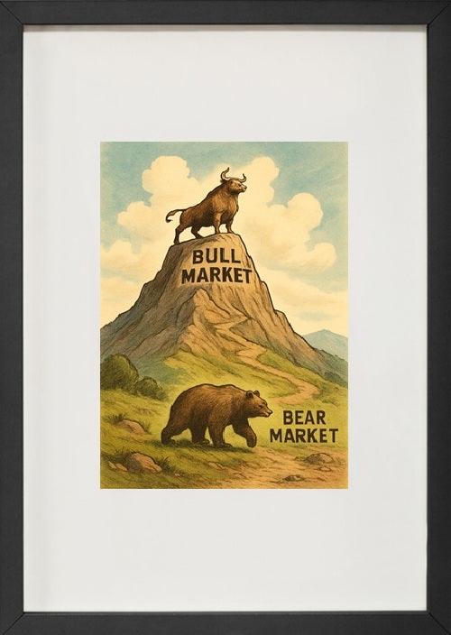 Moldura preta bullmarket e bearmarket alusivo ao universo das criptomoedas