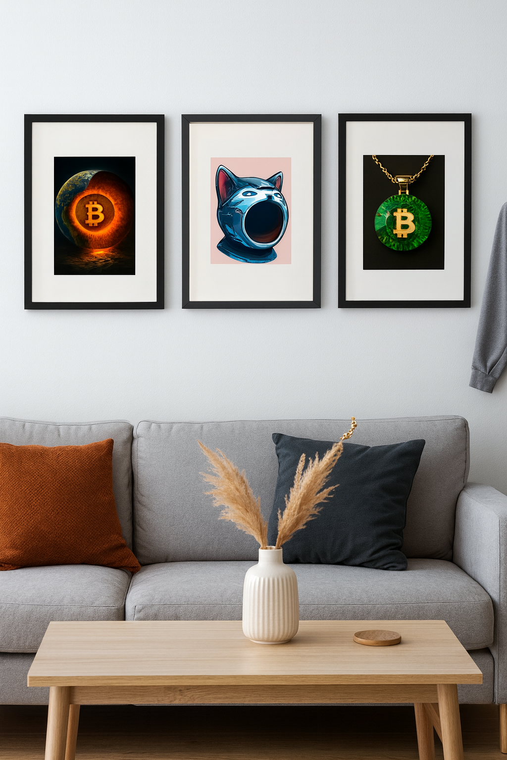 Molduras, preta, bege e branca alusivas às criptomoedas