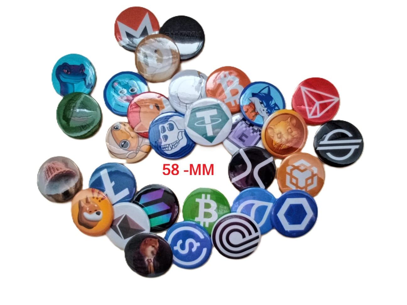 Pin  botton colecionáveis bitcoin,xrp,sui,tron,binance,ethereum nas medidas 25,38,58 mm