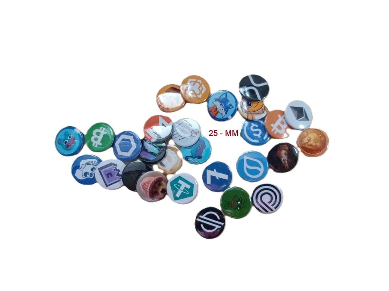 pin / botton colecionáveis nas medidas 25,38,58mm do token - xrp,sui,bitcoin,ethereum,sui,tron, binance,uniswap