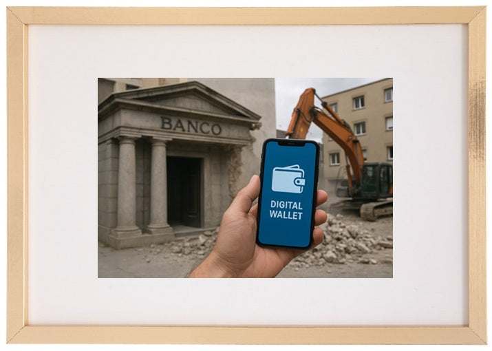 Quadro bege carteira digital alusivo à criptomoeda bitcoin