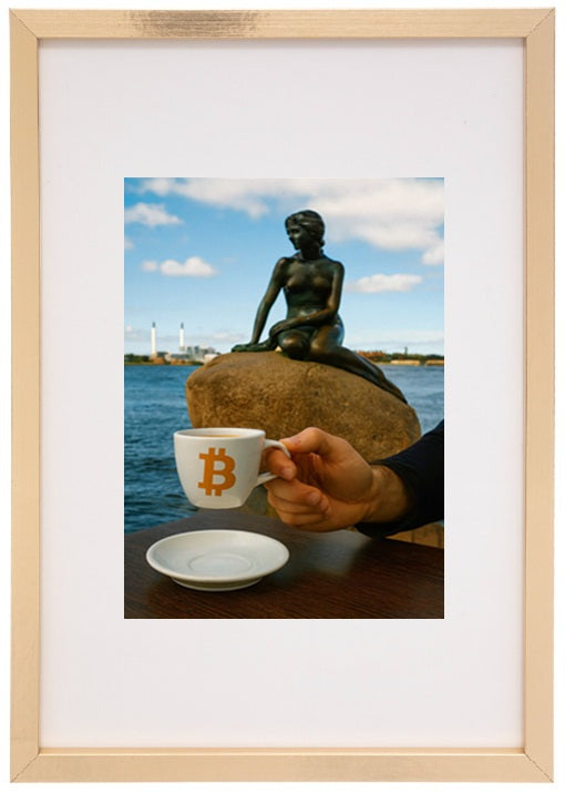 Quadro bege Copenhaga alusivo à criptomoeda bitcoin