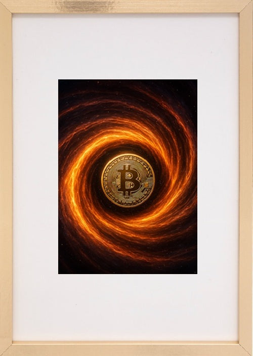Quadro bege alusivo à criptomoeda bitcoin BTC