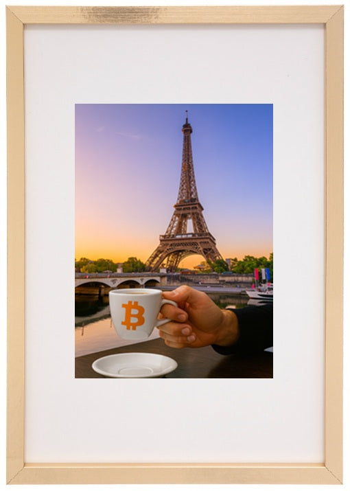 Quadro preto paris alusivo à criptomoeda bitcoin