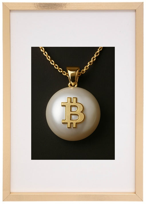 Quadro bege perola alusivo à criptomoeda bitcoin
