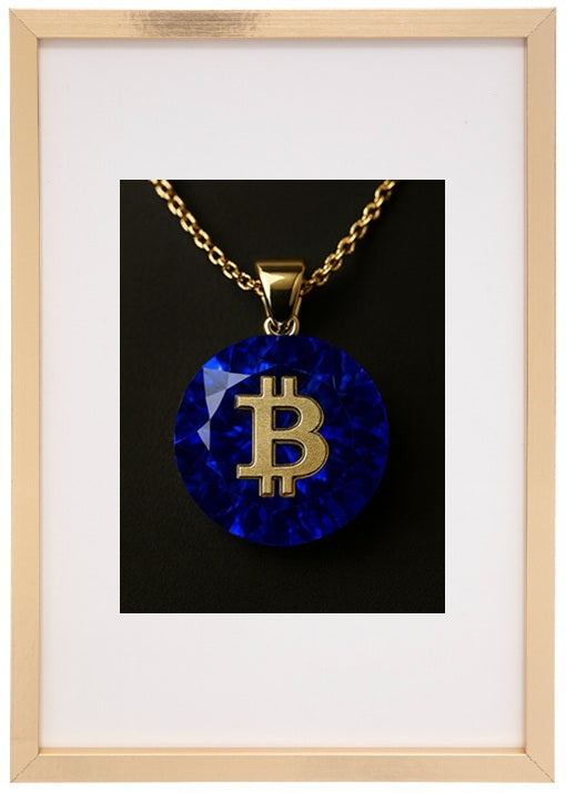 Quadro cor bege safira alusivo à criptomoeda bitcoin