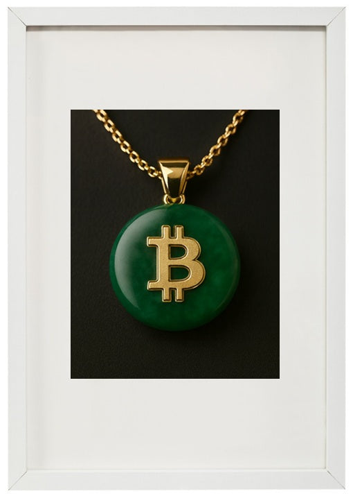 Quadro branco jade alusivo à criptomoeda bitcoin