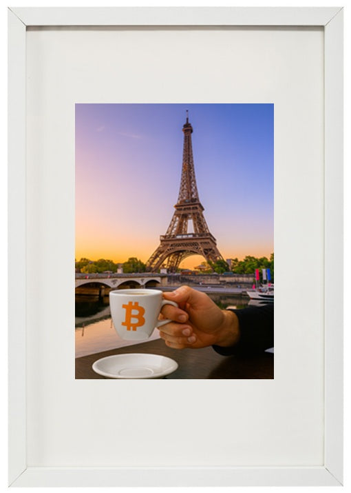 Quadro branco paris alusivo à criptomoeda bitcoin