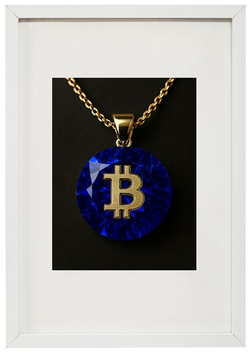 Quadro branco safira alusivo à criptomoeda bitcoin