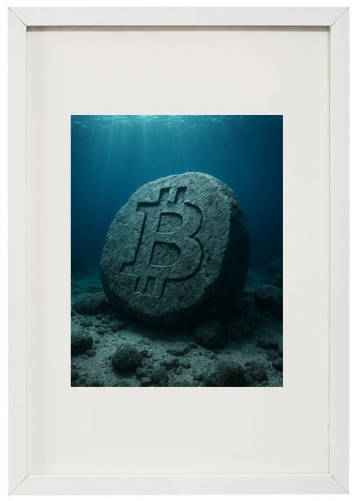 Quadro branco tesouro profundo alusivo à criptomoeda bitcoin