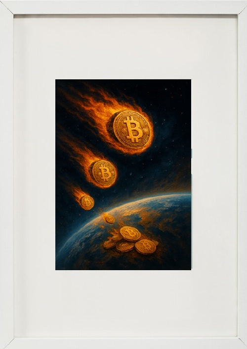 Quadro branco alusivo ao universo das criptomoedas- Bitcoin BTC