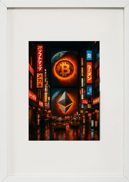 Quadro branco alusivo às criptomoedas ethereum-eth e bitcoin-btc