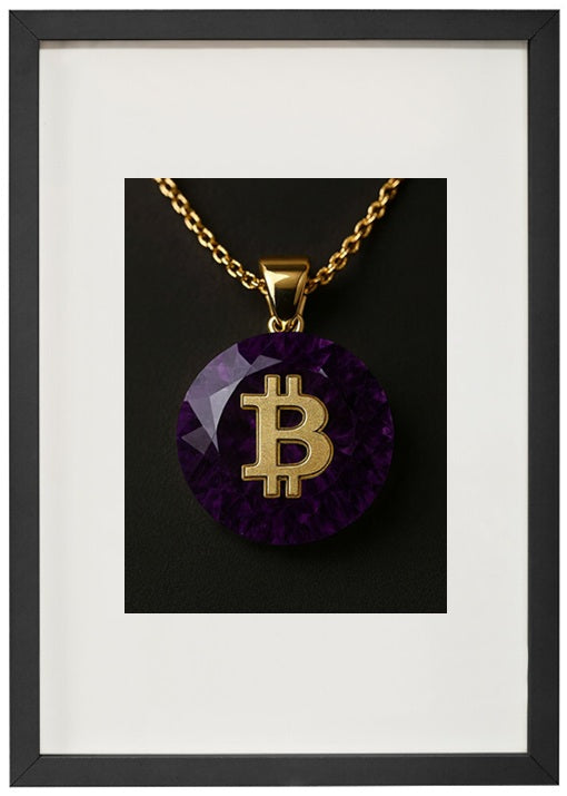 Quadro preto ametista alusivo à criptomoeda bitcoin
