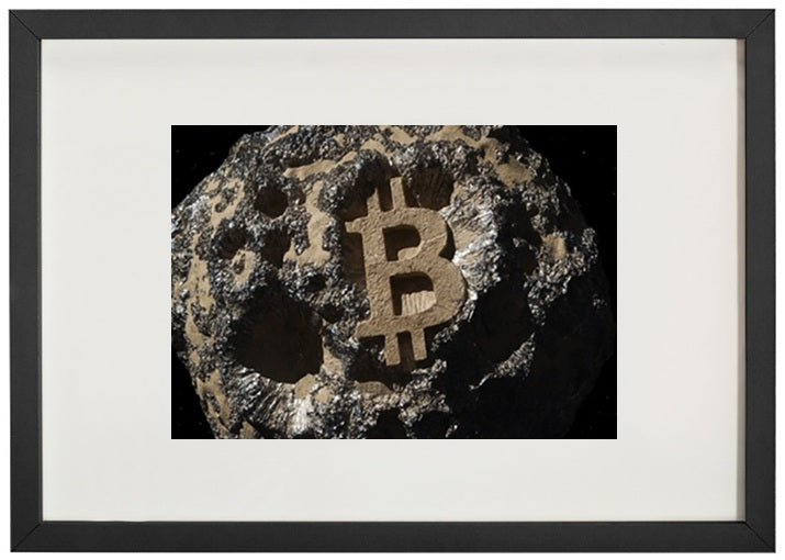 Quadro preto asteroide financeiro alusivo à criptomoeda bitcoin