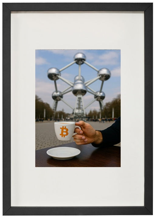 Quadro preto Bruxelas alusivo à criptomoeda bitcoin