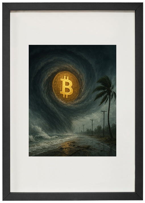 Quadro preto categoria 5 alusivo à criptomoeda bitcoin