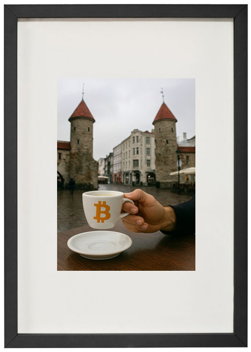 Quadro preto Estônia alusivo à criptomoeda bitcoin
