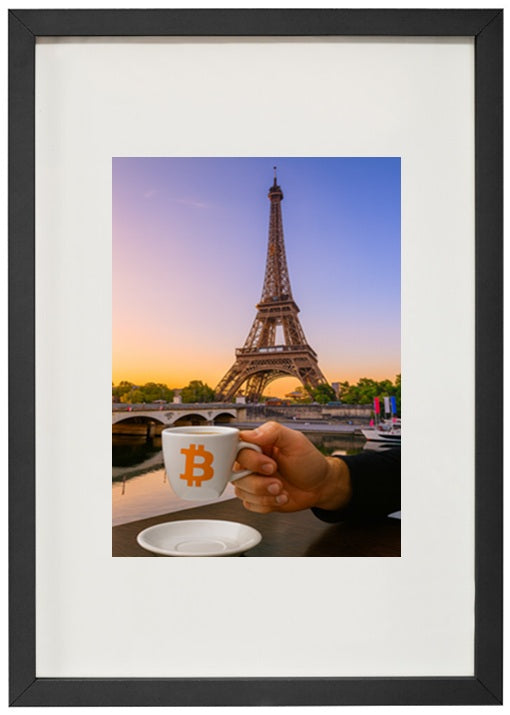Quadro preto paris alusivo à criptomoeda bitcoin