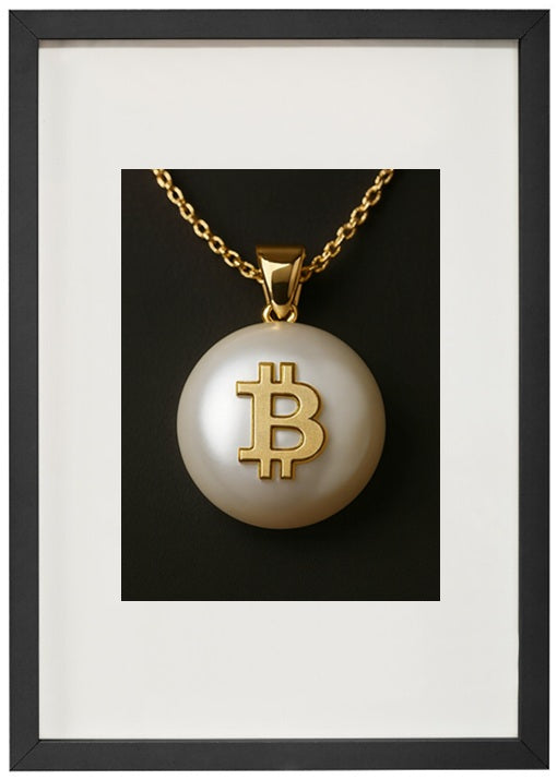 Quadro preto perola alusivo à criptomoeda bitcoin
