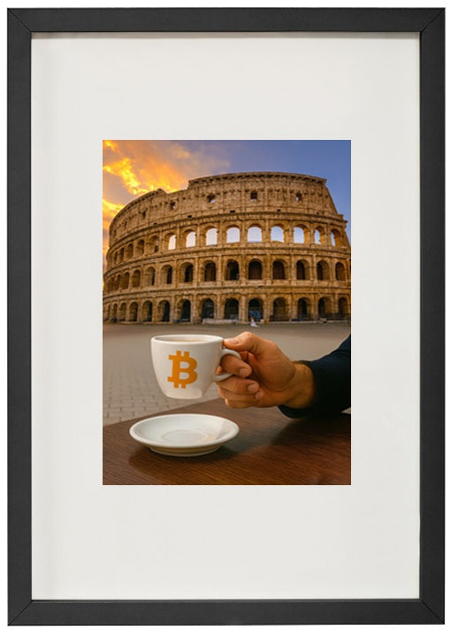 Quadro preto Roma alusivo à criptomoeda bitcoin