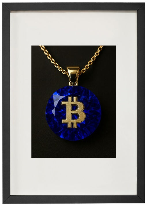 Quadro preto com safira alusiva à criptomoeda bitcoin