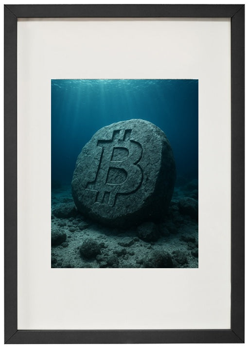 Quadro preto tesouro profundo alusivo à criptomoeda bitcoin