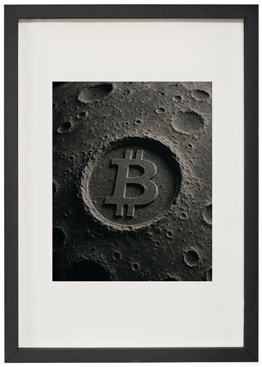 Quadro preto vestígios na lua alusivo à criptomoeda bitcoin