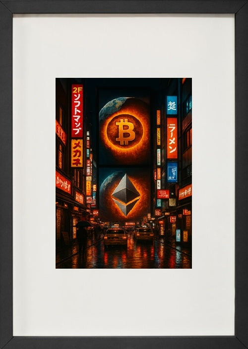 Quadro alusivo às criptomoedas bitcoin -btc e ethereum- eth